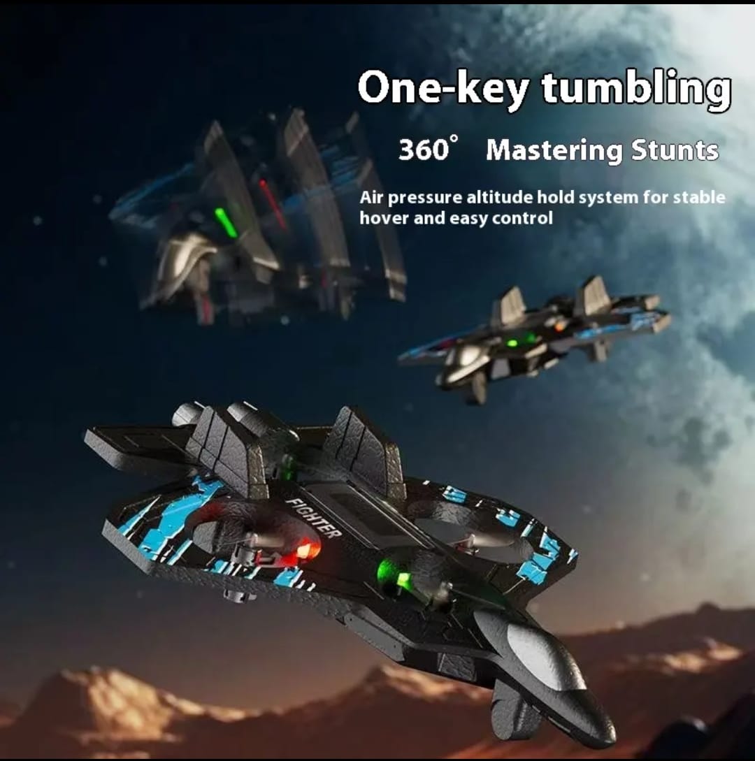 RC Fighter Jet Drone – 360° Stunt Rolls, LED Lights & Long Flight Time